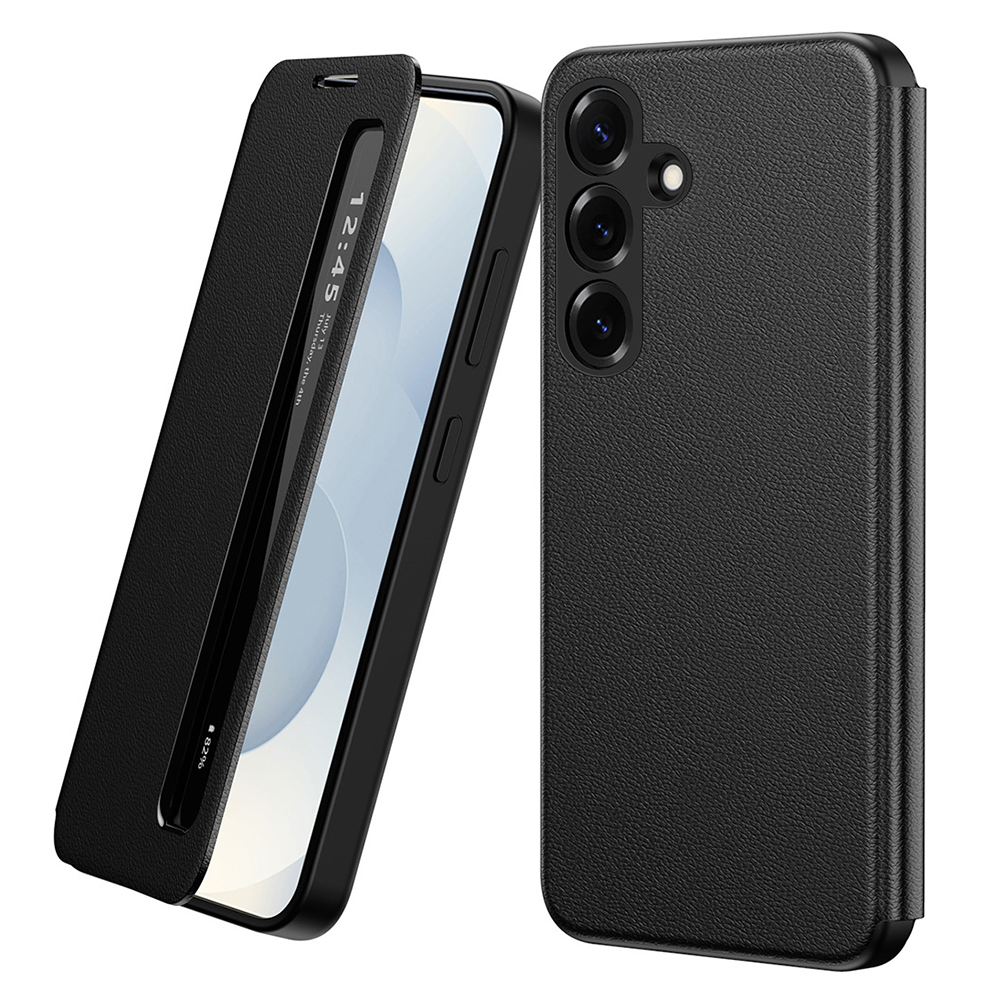 For Samsung Galaxy S26 Case Smart View Window Leather Phone Cover - Black