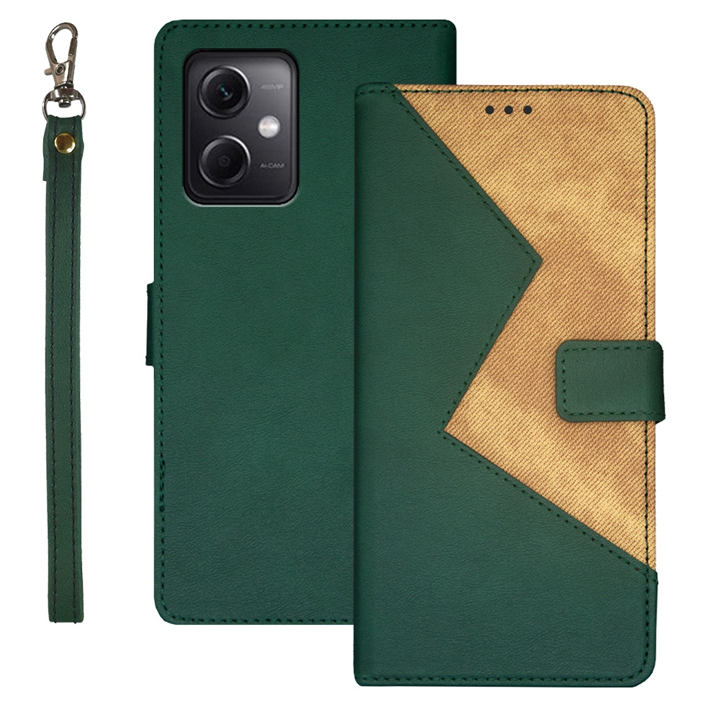 

IDEWEI Für Xiaomi Redmi Note 12 5G PU -leder + TPU -kartonhalter -stand Telefonabdeckung Mit Handgurt - Grün, Xiaomi Redmi Note 12 5G (India)