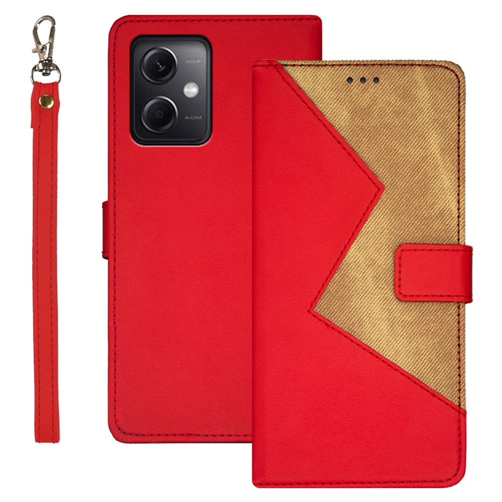 

IDEWEI Für Xiaomi Redmi Note 12 5G PU -leder + TPU -kartonhalter -stand Telefonabdeckung Mit Handgurt - Rot, Xiaomi Redmi Note 12 5G (India)