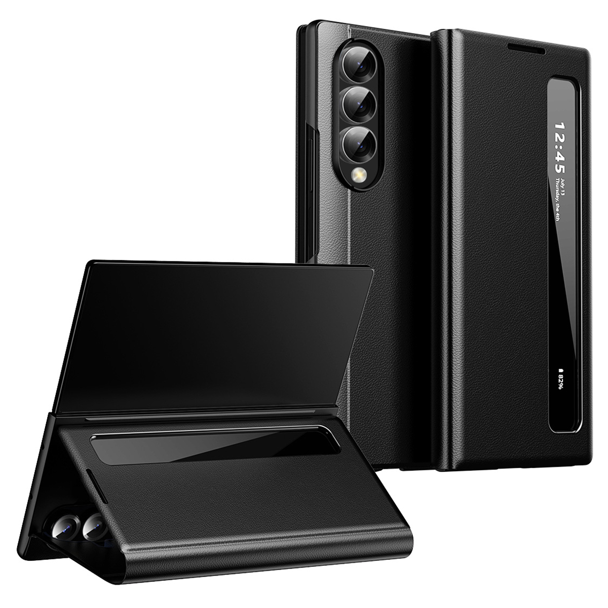 For Samsung Galaxy Z Fold3 5G Case Smart View Window Leather Phone Cover - Black