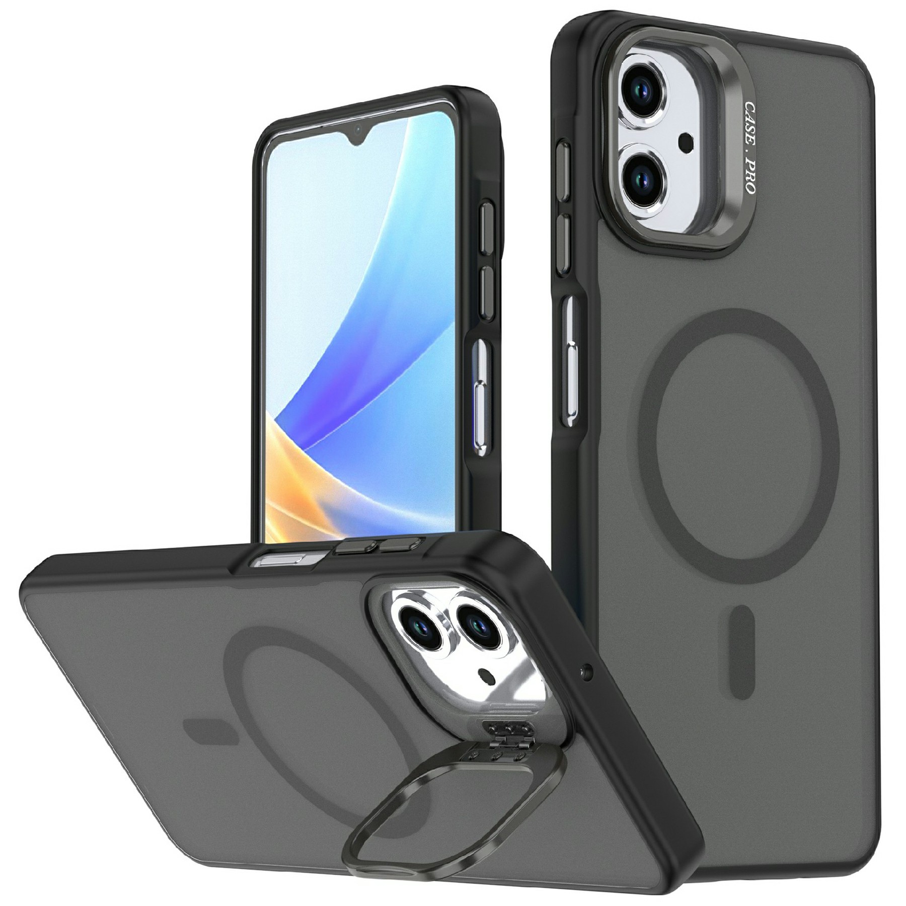 Magnetic Case For Samsung Galaxy A07 5G / A07 4G / A06 5G / A06 4G Foldable Kickstand Matte PC + TPU Phone Cover - Black