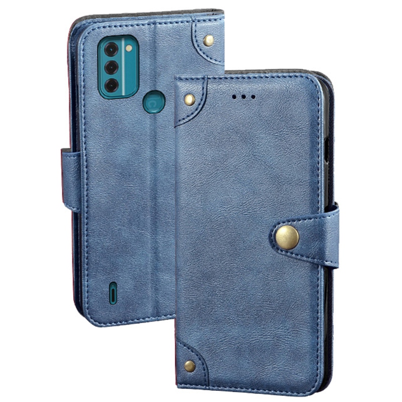 

Idewei Für Nokia C31 4G Schutzhülle Feine Textur PU Leder Kratzfestes Flip-brieftaschenabdeckständer - Blau, Nokia C31 4G