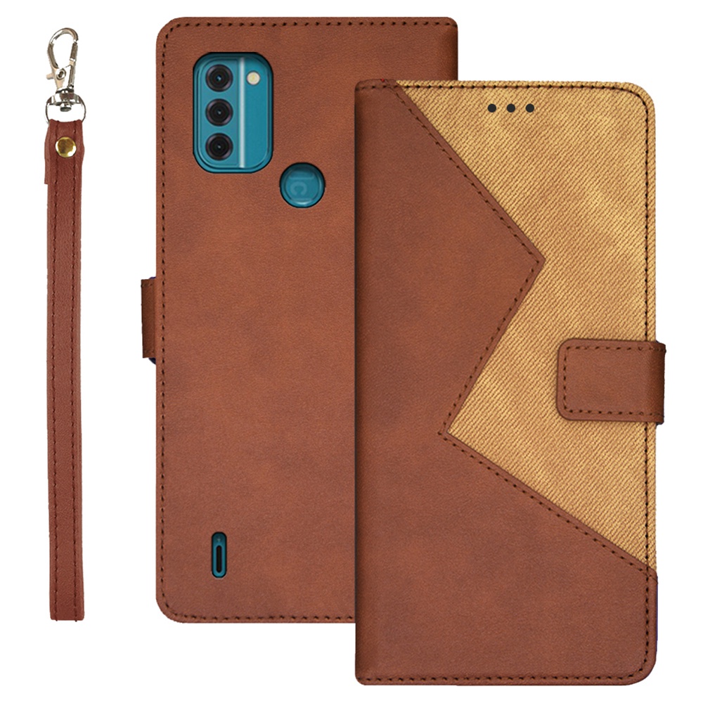 

IDEWEI Für Nokia C31 4G Anti-scratch-spleißen PU Leder-telefonabdeckungskartenhalter Smartphone-hülle Mit Handgurt - Braun, Nokia C31 4G