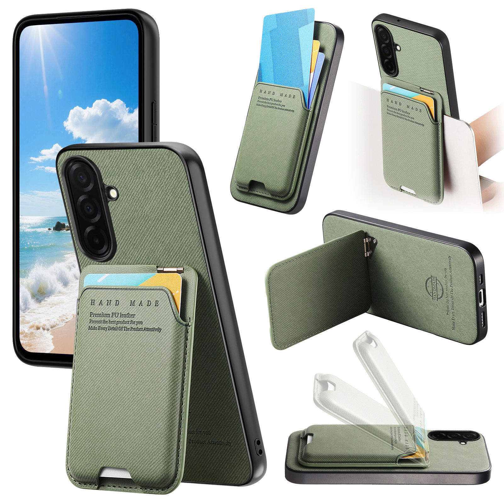 For Samsung Galaxy S26+ Case Cloth Texture Leather + PC + TPU Phone Cover with Card Holder Kickstand - Green