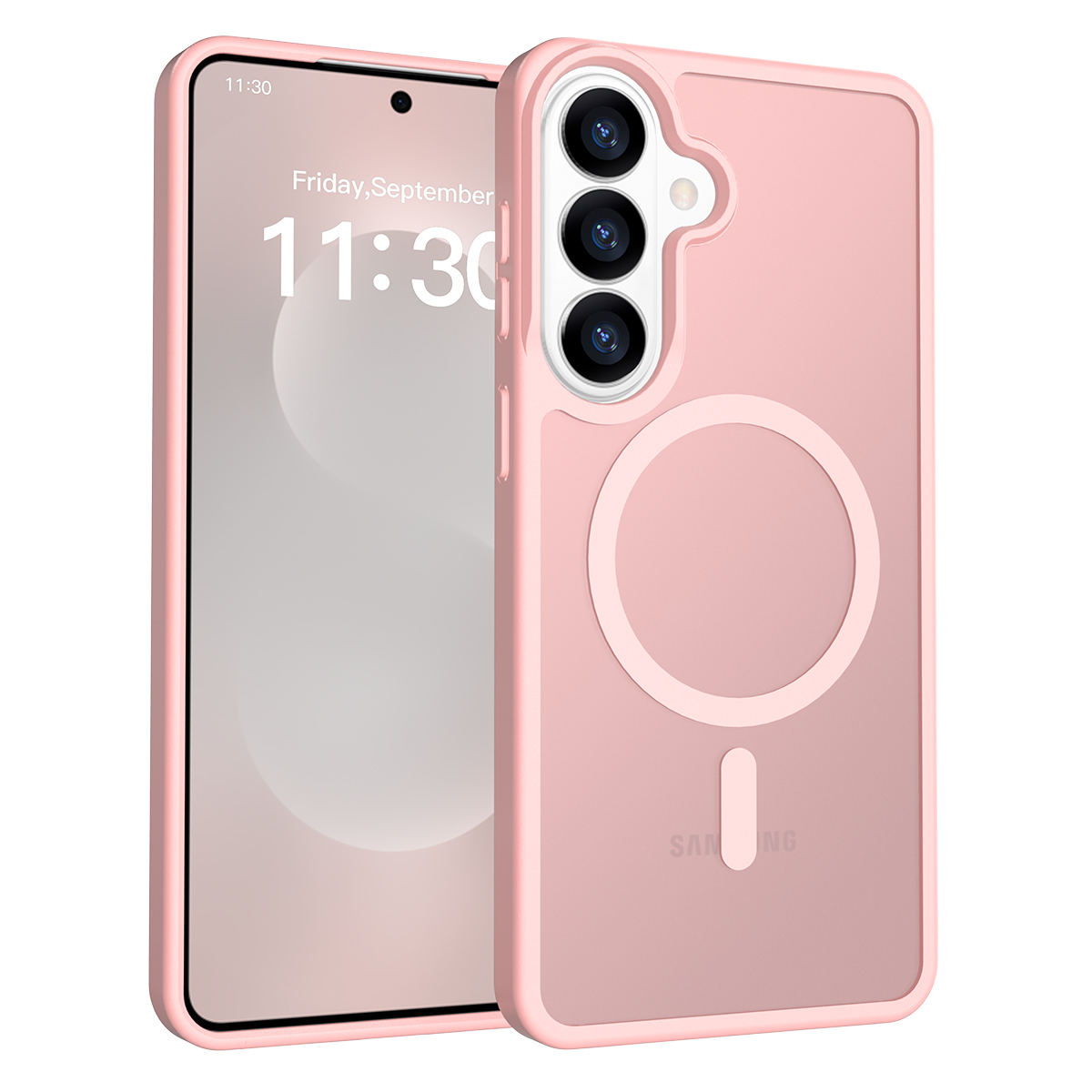 For Samsung Galaxy S26+ Magnetic Case TPU Frame Acrylic Back Phone Cover Skin Touch - Pink