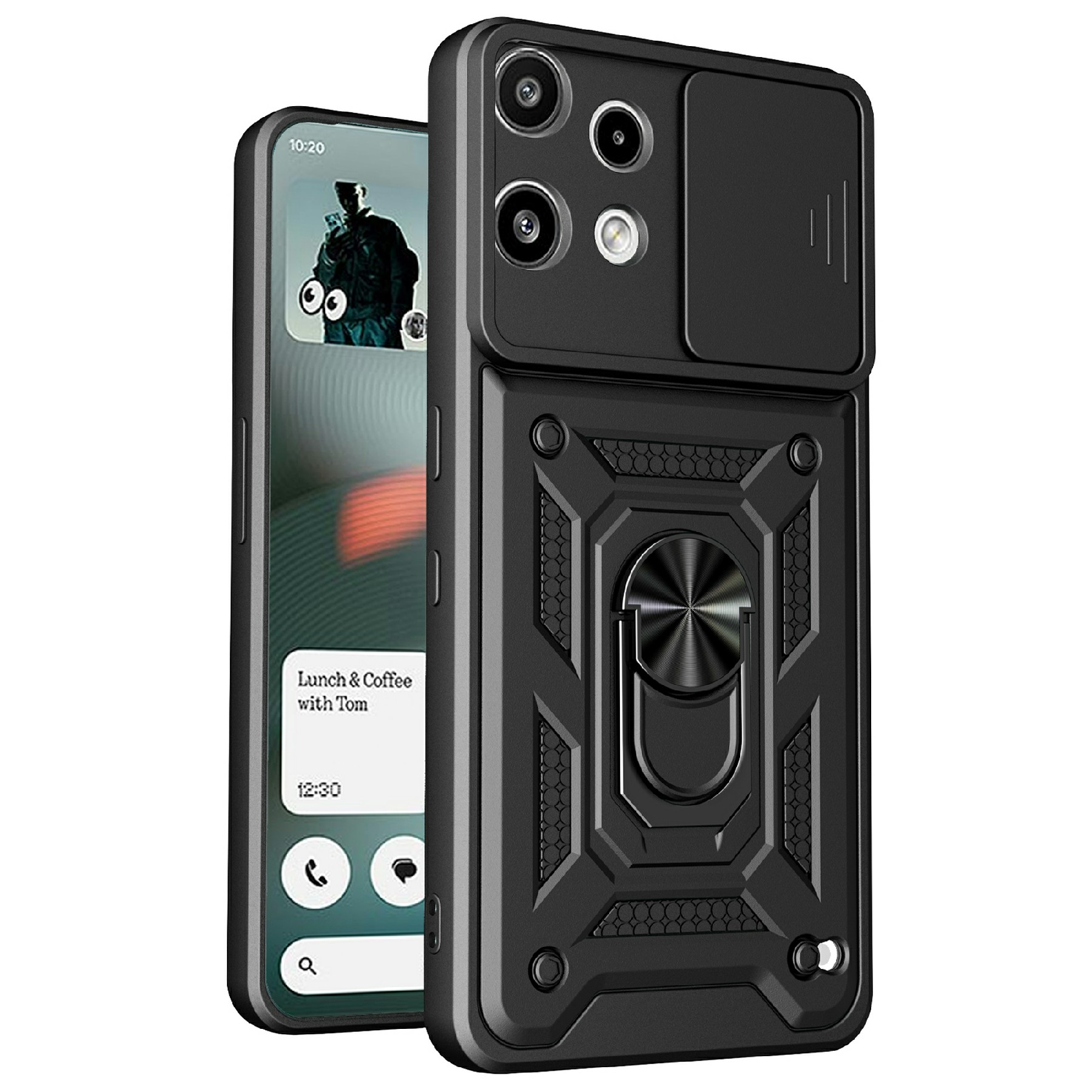 For Nothing Phone (3a) Lite 5G Case with Slide Camera Lid PC + TPU Kickstand Phone Cover - Black