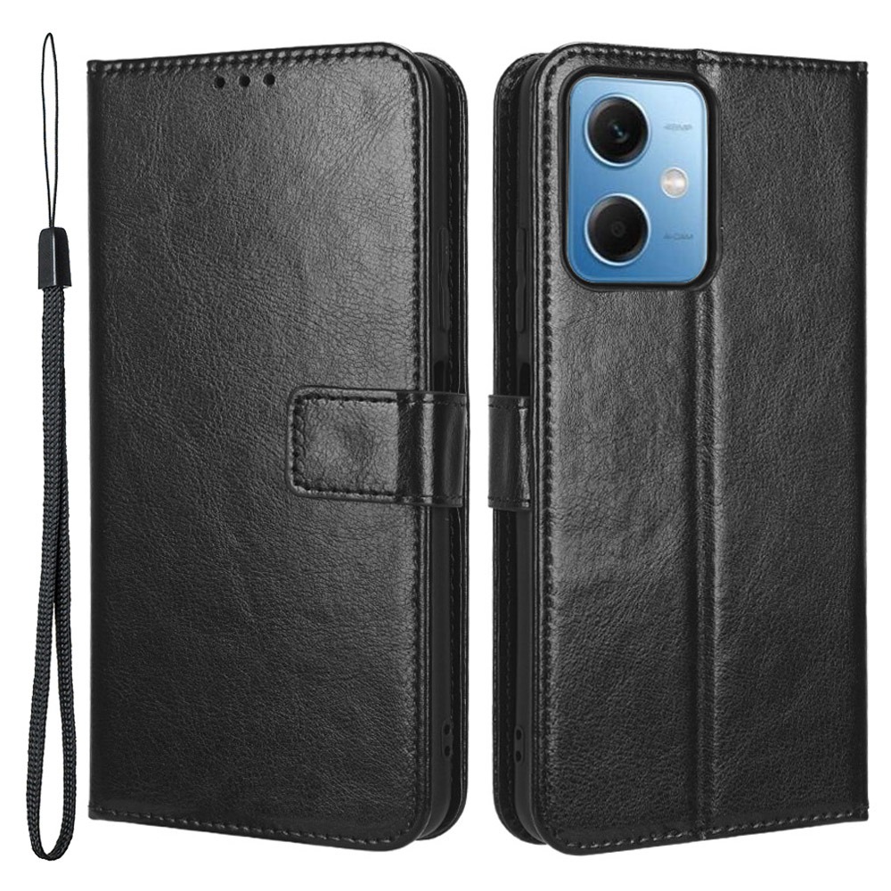 

Für Xiaomi Redmi Note 12 5G Crazy Horse Textur PU Leder Telefon Hülle Buchstil Wallet Stand Drop-proof-mobiltelefonabdeckung - Schwarz, Xiaomi Redmi Note 12 5G (China)