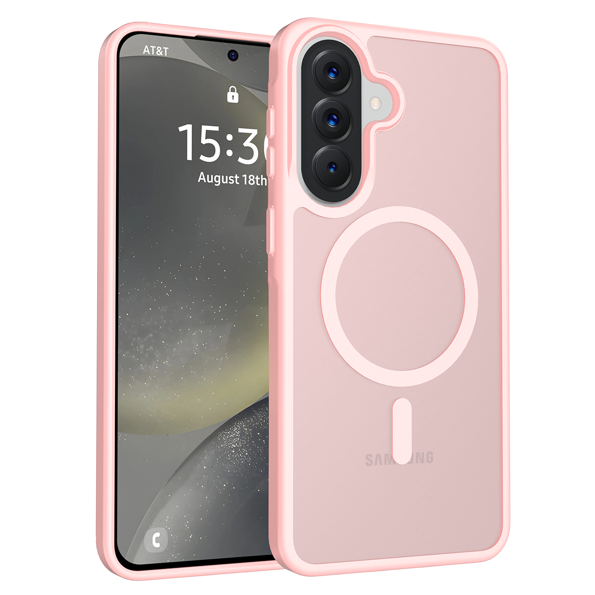 For Samsung Galaxy A57 5G Magnetic Case TPU Frame Acrylic Back Phone Cover Skin Touch - Pink