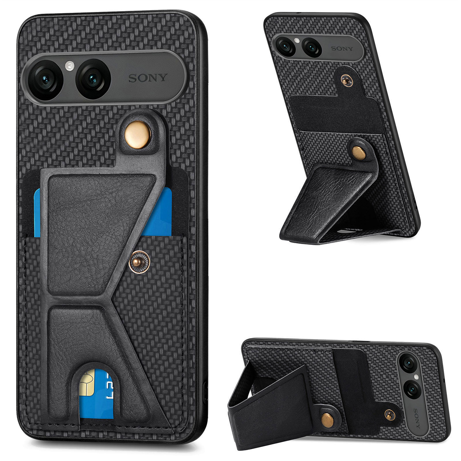 For Sony Xperia 10 VII K-Shaped Kickstand Case Leather Phone Back Cover - Black