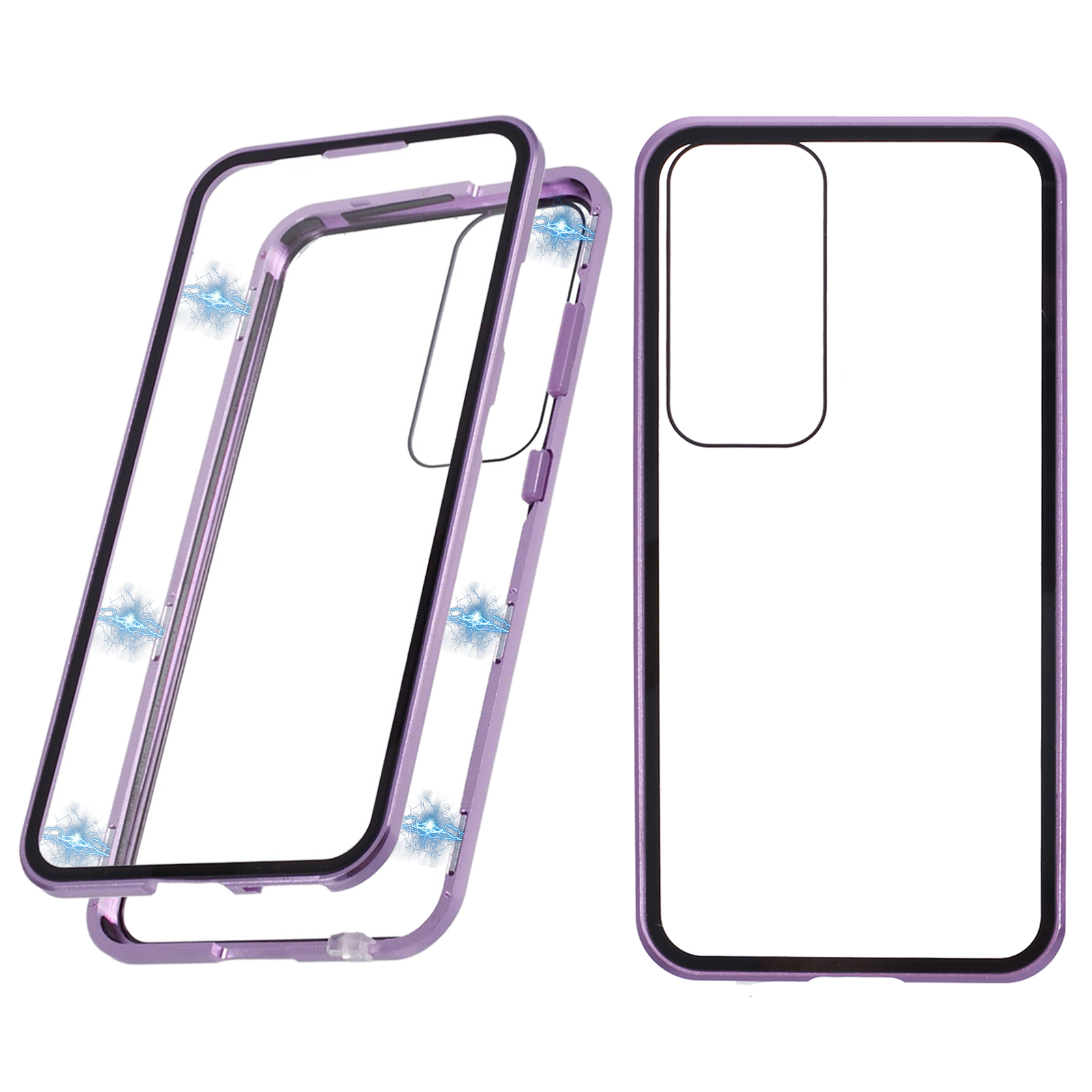 For Samsung Galaxy S26+ Case Double-Sided Tempered Glass Phone Cover with Magnetic Adsorption Metal Frame - Purple