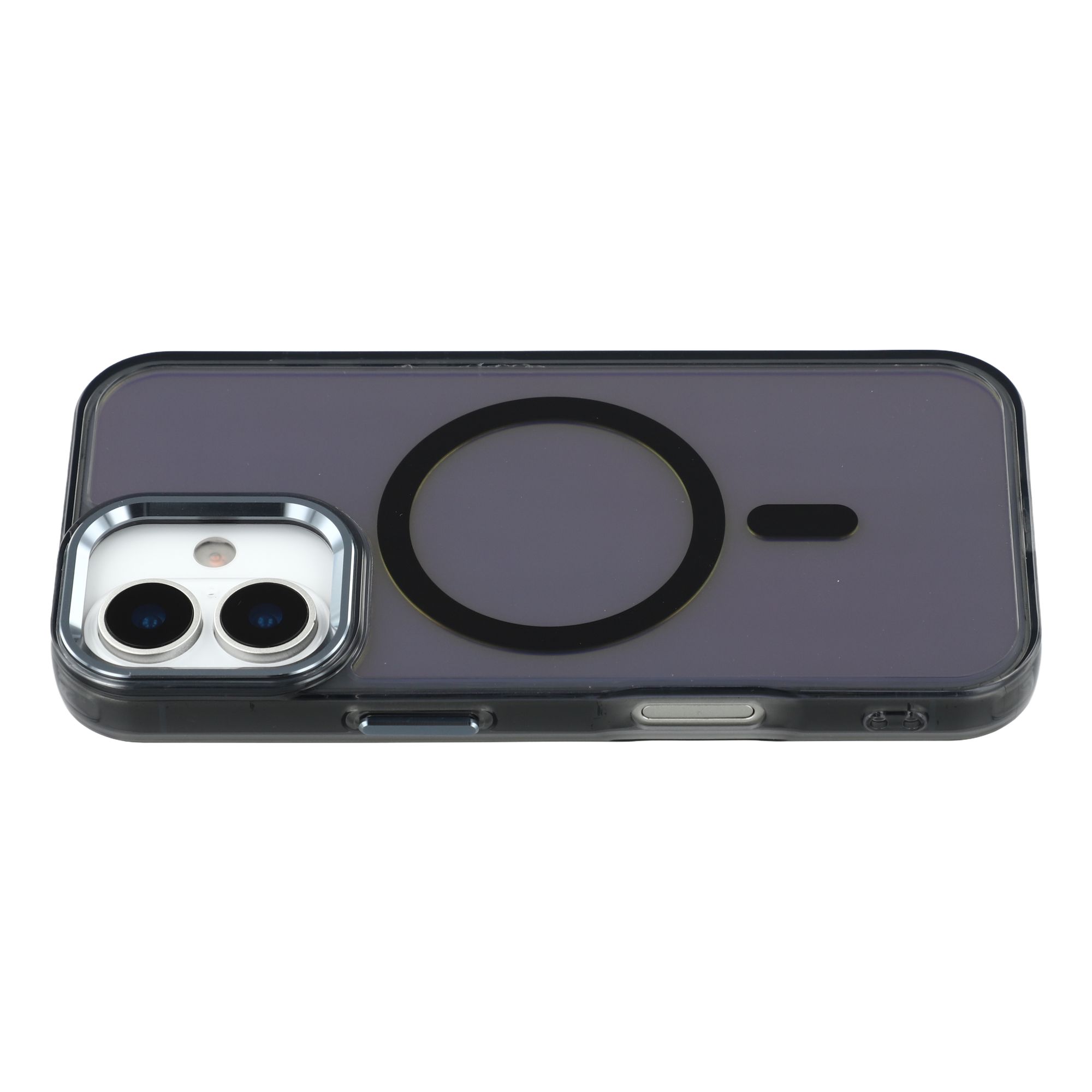 For iPhone 16 Magnetic Case Cute Fluorescent Design TPU Phone Back Cover - Black
