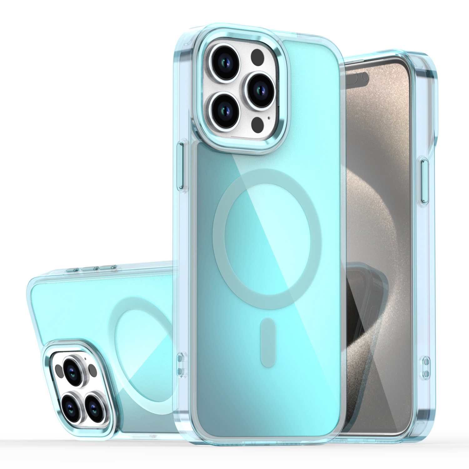 For iPhone 15 Pro Max Magnetic Case Cute Fluorescent Design TPU Phone Back Cover - Blue