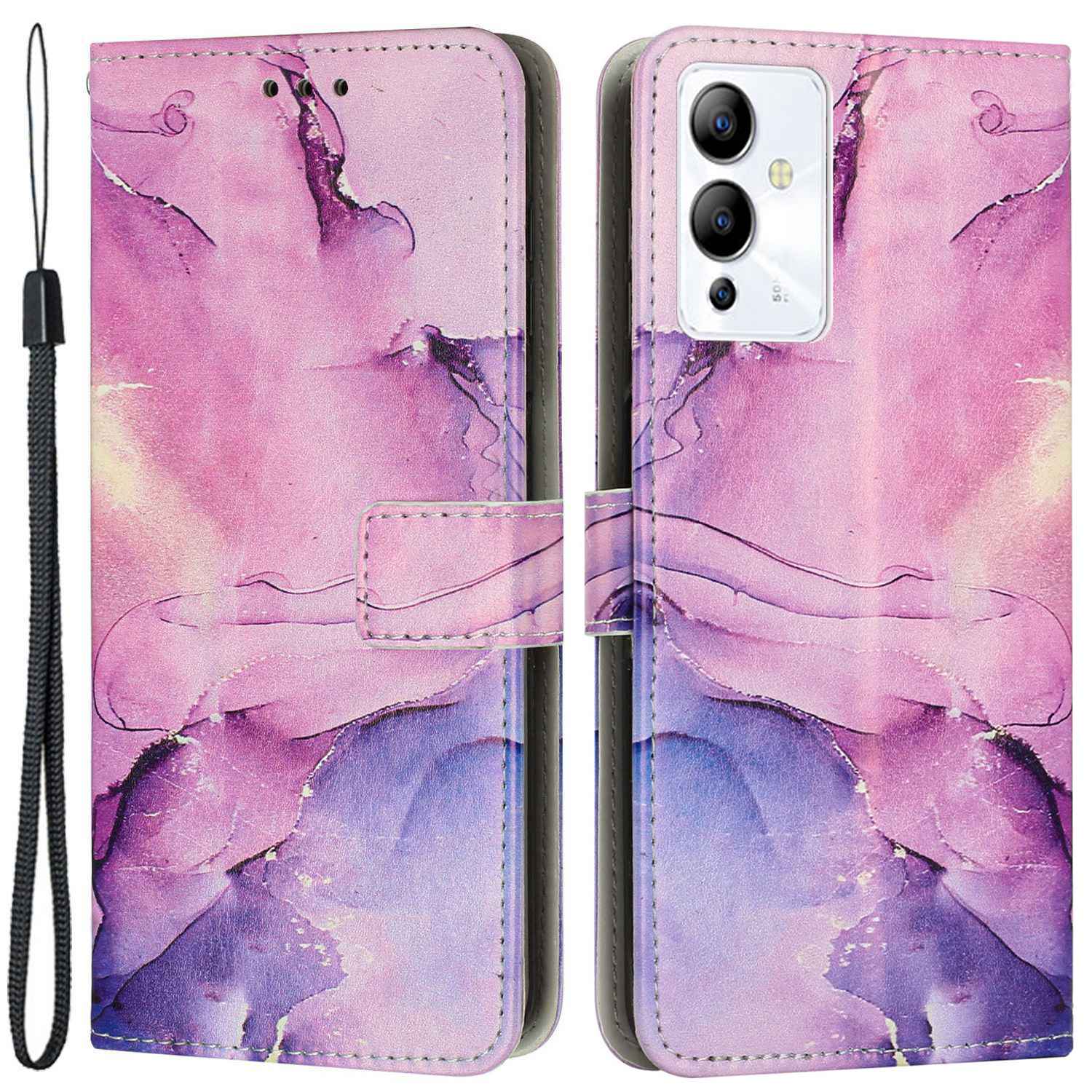 

Marmormuster Druck Telefonabdeckung Für Infinix Note 12i, PU Lederständer Kratzfeste Flip-wallet-hülle Mit Riemen - Violett, Infinix Note 12i