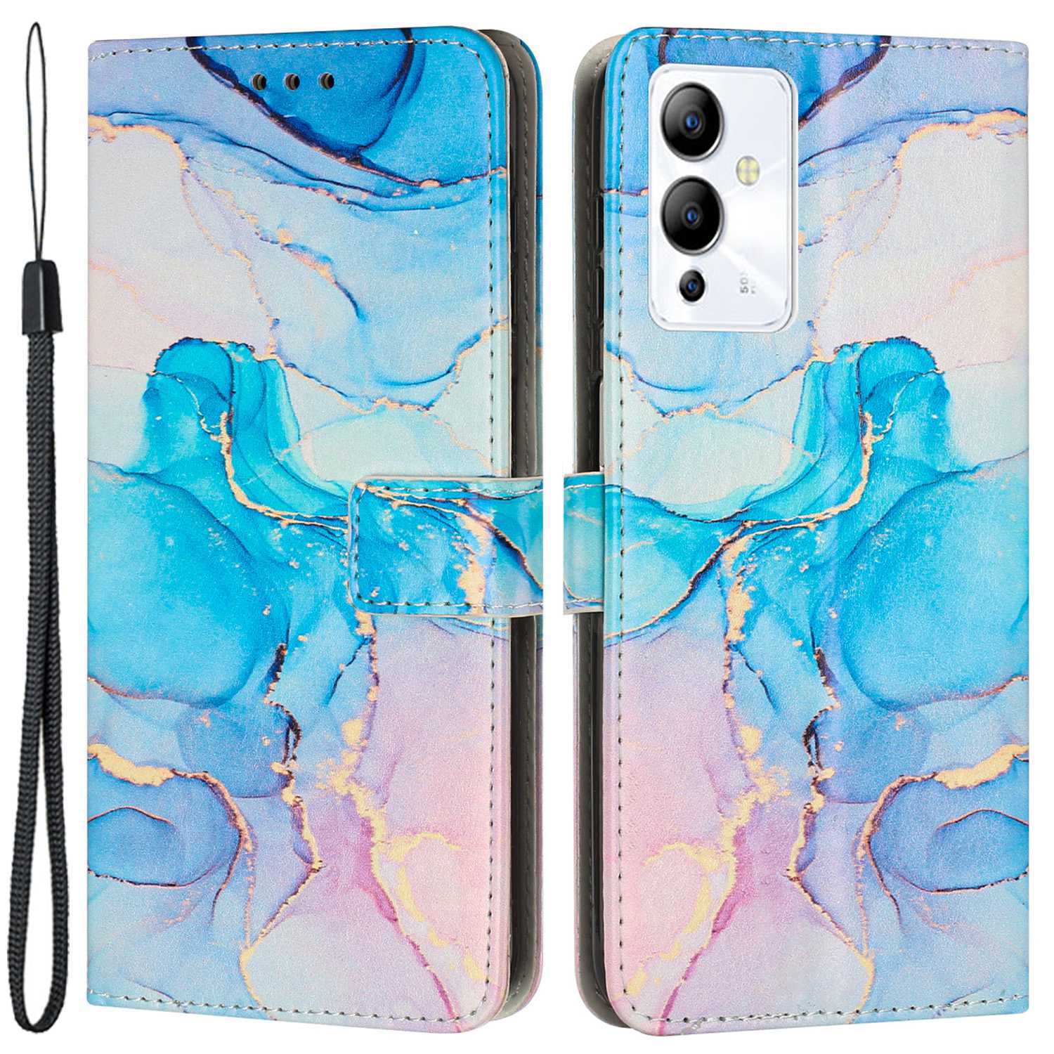 

Marmormuster Druck Telefonabdeckung Für Infinix Note 12i, PU Lederständer Kratzfeste Flip-wallet-hülle Mit Riemen - Rosa / Grün, Infinix Note 12i