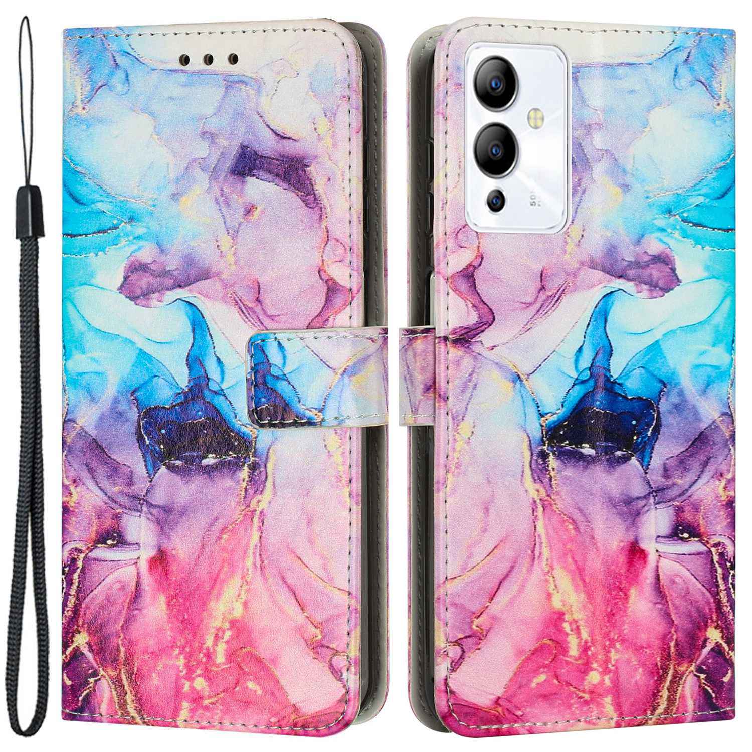 

Marmormuster Druck Telefonabdeckung Für Infinix Note 12i, PU Lederständer Kratzfeste Flip-wallet-hülle Mit Riemen - Rosa / Violett, Infinix Note 12i
