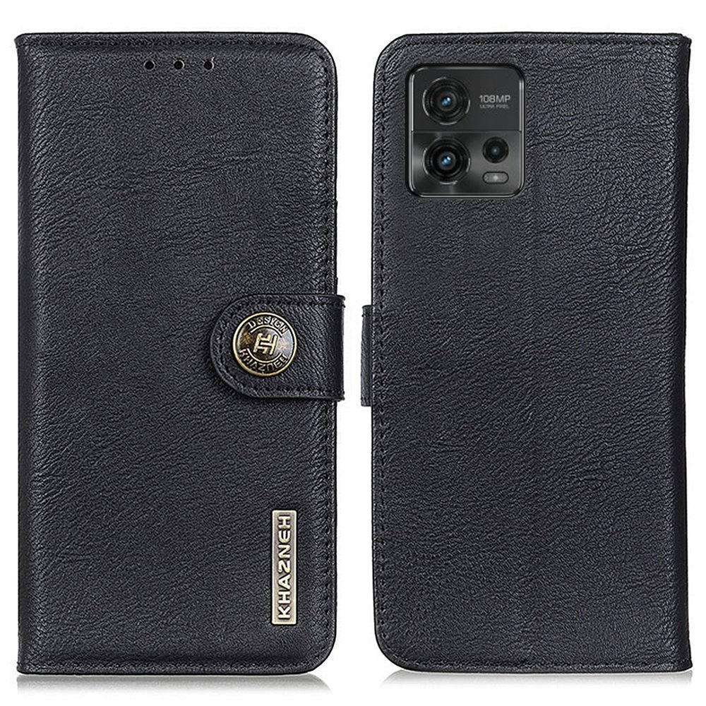 

Khazneh Für Motorola Moto G72 4G Kuhlattentextur PU Leder Brieftasche Faltbare Ständer Telefon Drop-sode Shell - Schwarz, Motorola Moto G72 4G