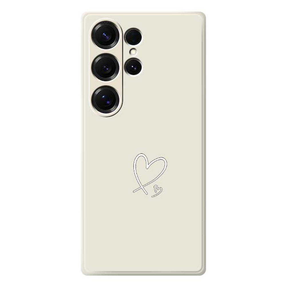 For Samsung Galaxy S26 Ultra Case White Love Pattern Printing Straight Edge TPU Phone Back Cover - Beige