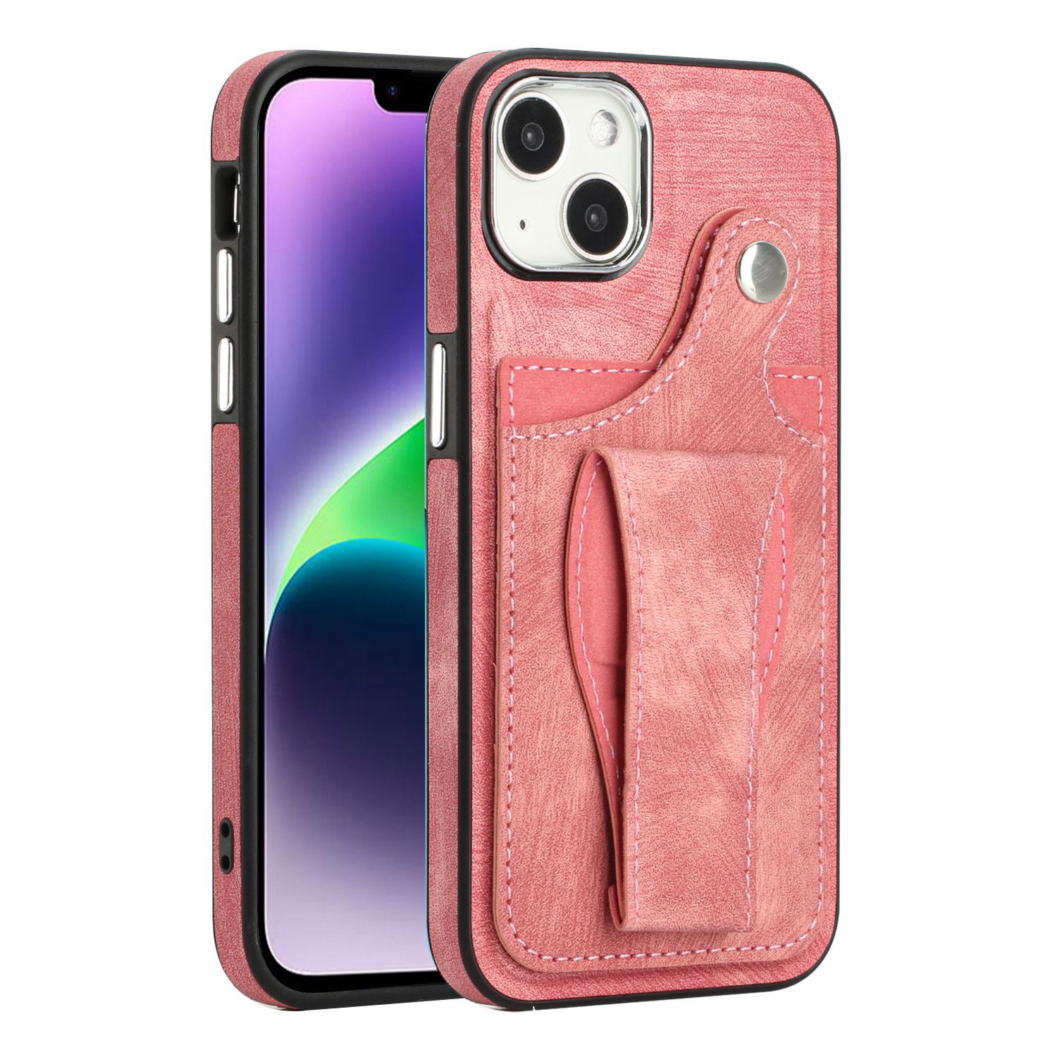 

360 Градусов Ротари -киктяной Чехла Для Iphone 14 Plus, Держателя Карты PU - Розовый, iPhone 14 Plus