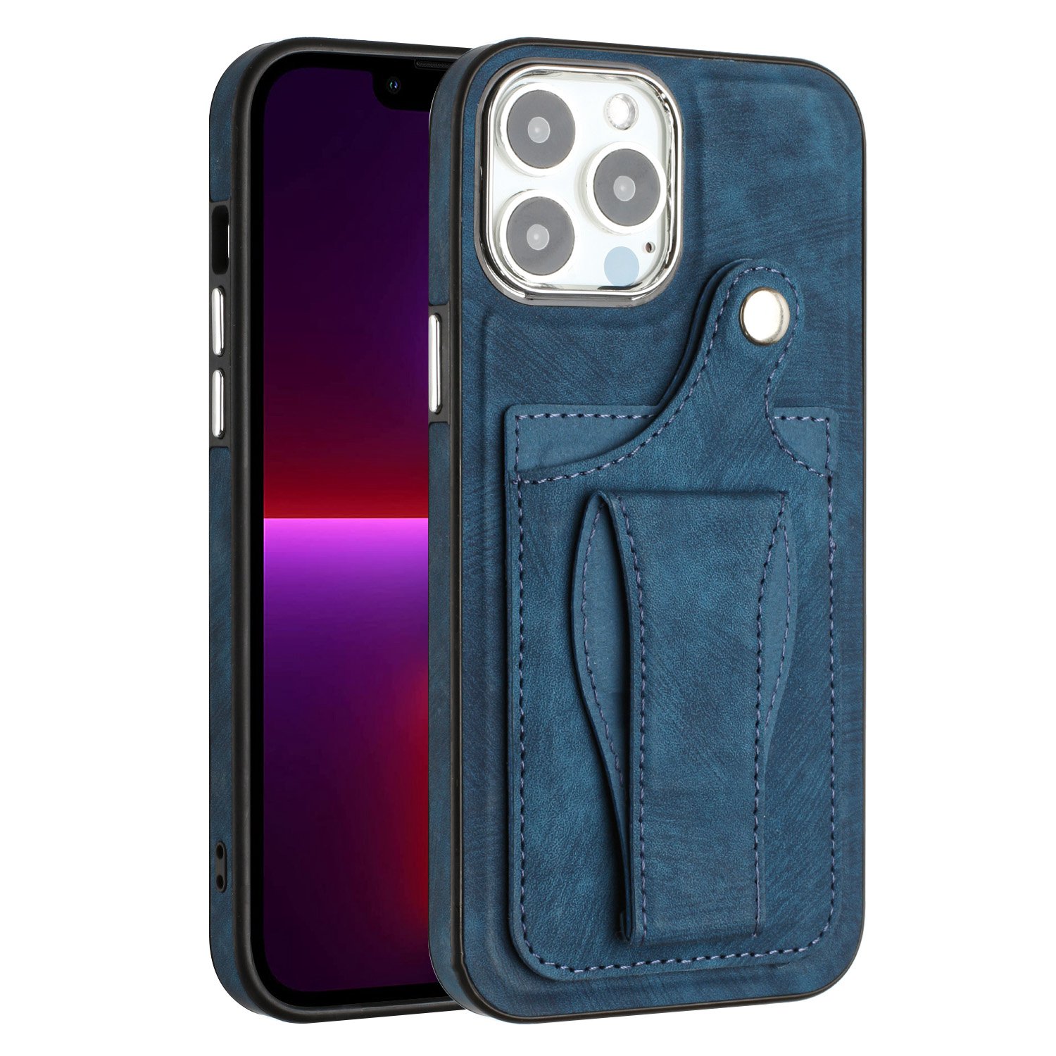 

For iPhone 13 Pro Max 6.7 inch Rotary Kickstand PU Leather Coated TPU Case Card Holder Mobile Phone Cover - Blue, iPhone 13 Pro Max