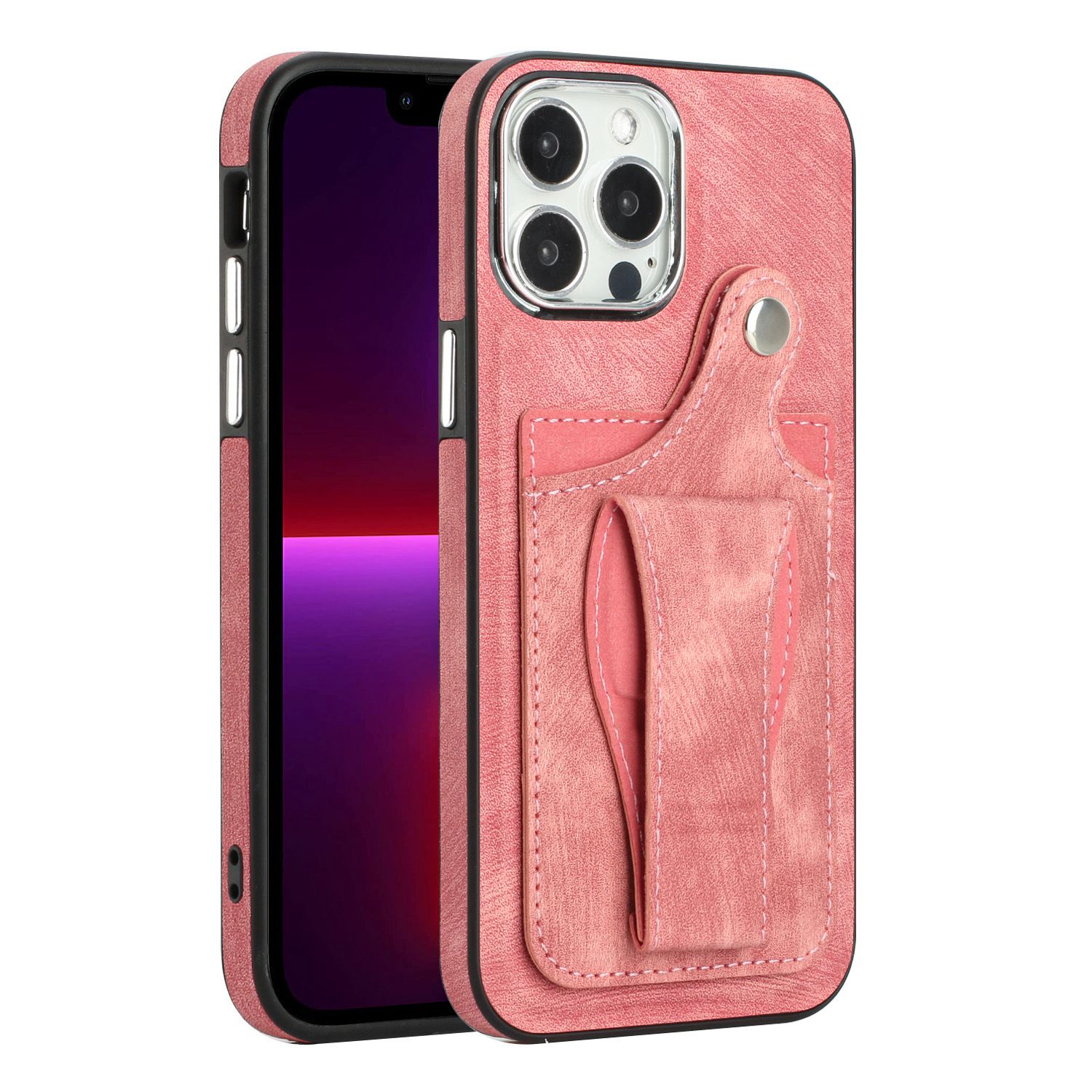 

Для Iphone 13 Pro Max 6,7 -дюймовый Ротационный Кик -стенд PU Кожаный Покрытый Кожа - Розовый, iPhone 13 Pro Max