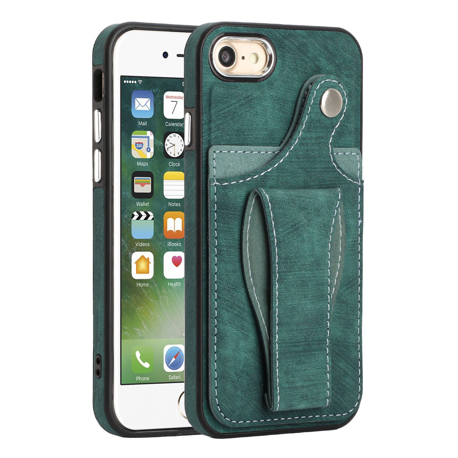 

For iPhone 7 / 8 4.7 inch / SE (2020) / SE (2022) 360 Degree Rotation Kickstand Card Holder Phone Case Anti-drop PU Leather Coated TPU Cover - Green, iPhone 7 4.7 inch