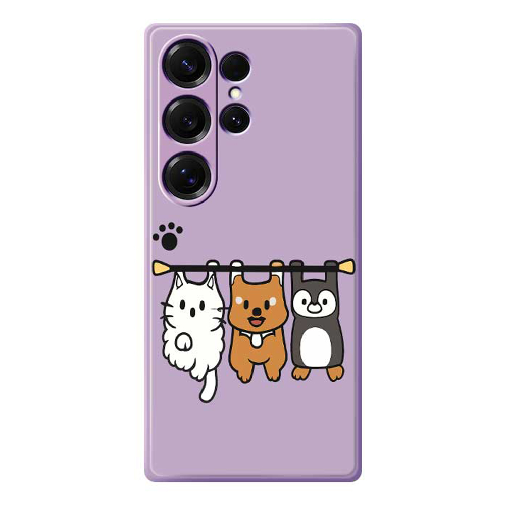 For Samsung Galaxy S26 Ultra Case Three Animal Dolls Pattern Printing Straight Edge TPU Phone Back Cover - Purple