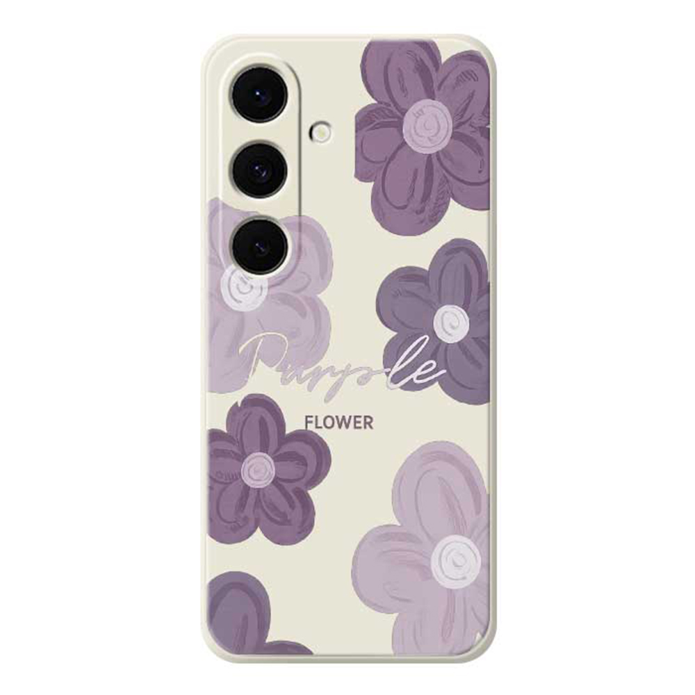 For Samsung Galaxy A57 5G Case Purple Flower Pattern Printing Straight Edge TPU Phone Back Cover - Beige