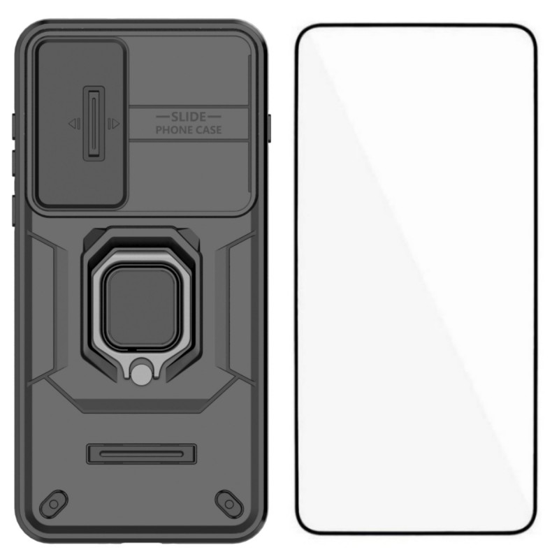 WANLONFENG For OnePlus Ace 5 Ultra 5G / OnePlus Nord 5 5G Case  ZDX Series PC TPU Kickstand Phone Back Case with Lens Cover + Tempered Glass - Black
