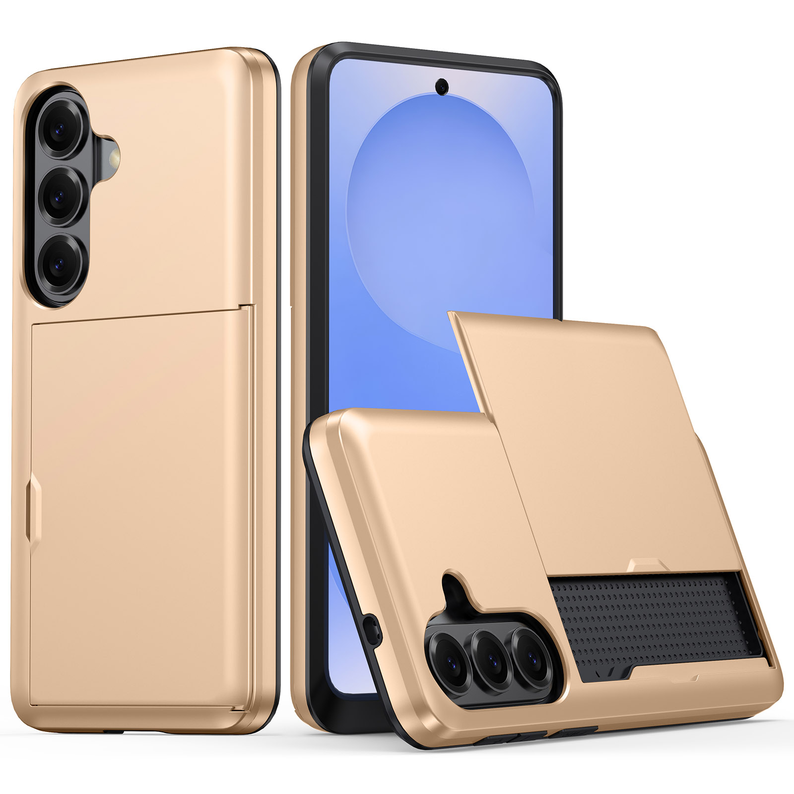 AMORUS For Samsung Galaxy A57 5G Case with Sliding Card Holder PC TPU Phone Back Cover - Gold