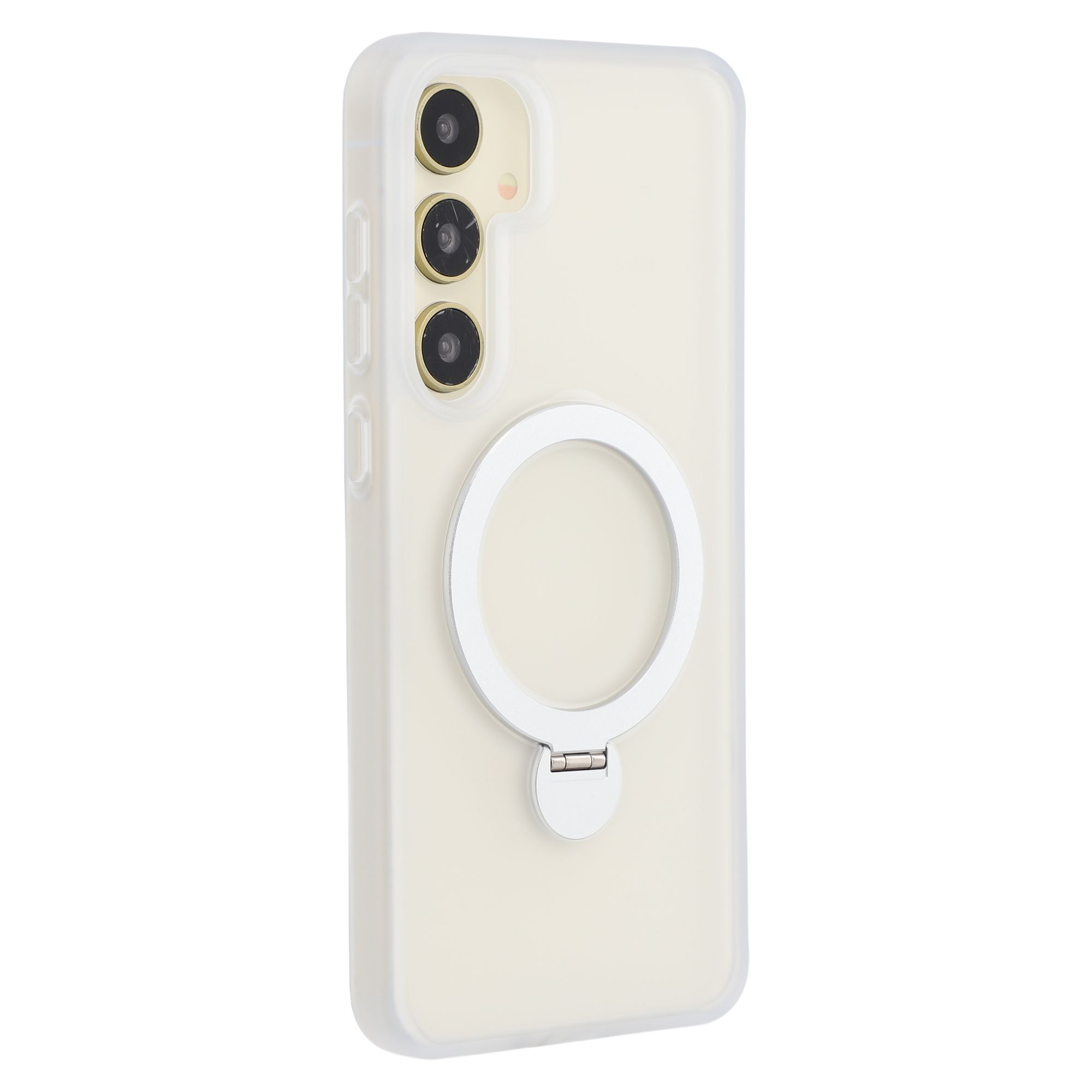 For Samsung Galaxy S26+ Magnetic Case Rotary Ring Kickstand TPU + PC Phone Cover - White