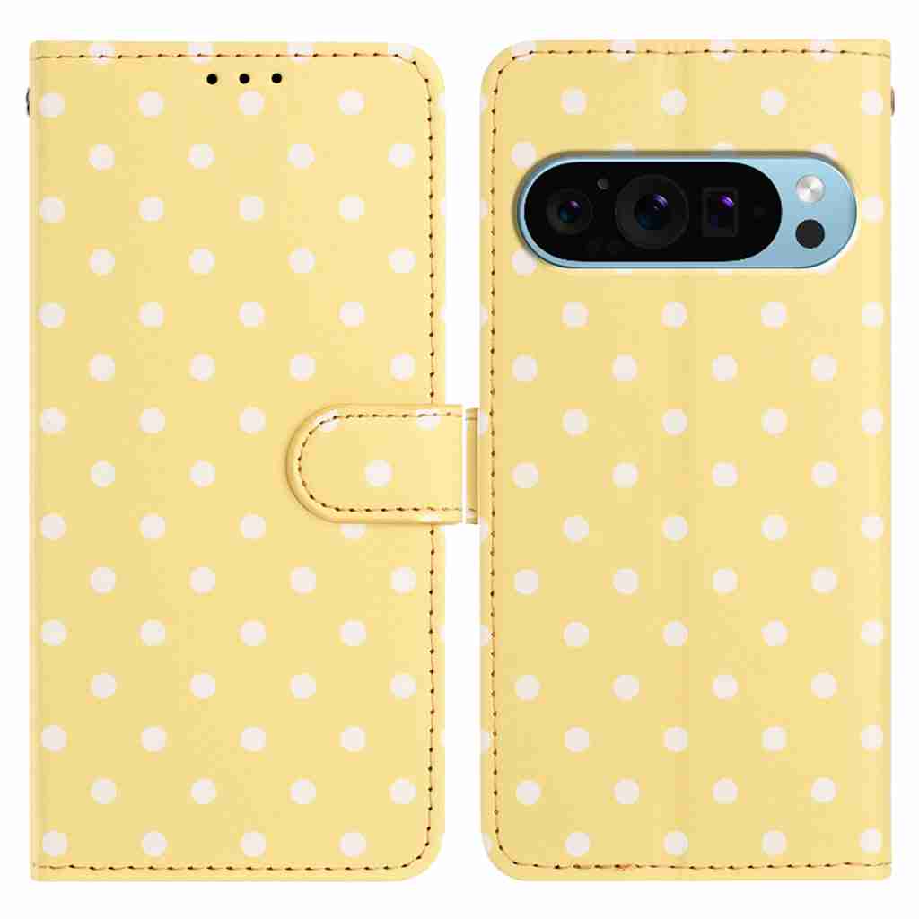 For Google Pixel 10 / Google Pixel 9 Pro / Google Pixel 9 / Google Pixel 10 Pro Leather Case Polka Dot Pattern Wallet Stand Folio Phone Cover - Yellow