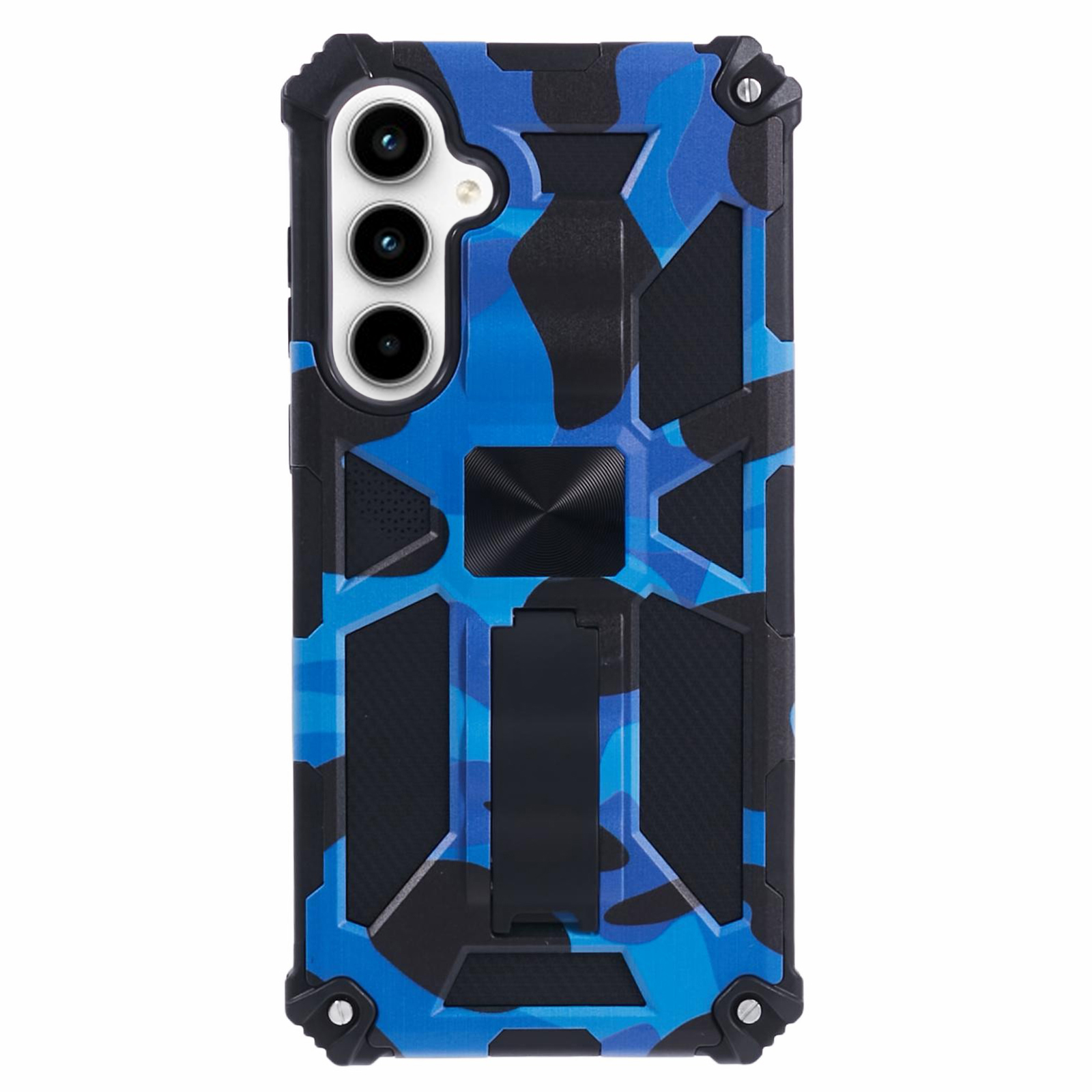 For Samsung Galaxy S26+ Case Kickstand PC+TPU Camouflage Military Grade Phone Cover - Camouflage Blue