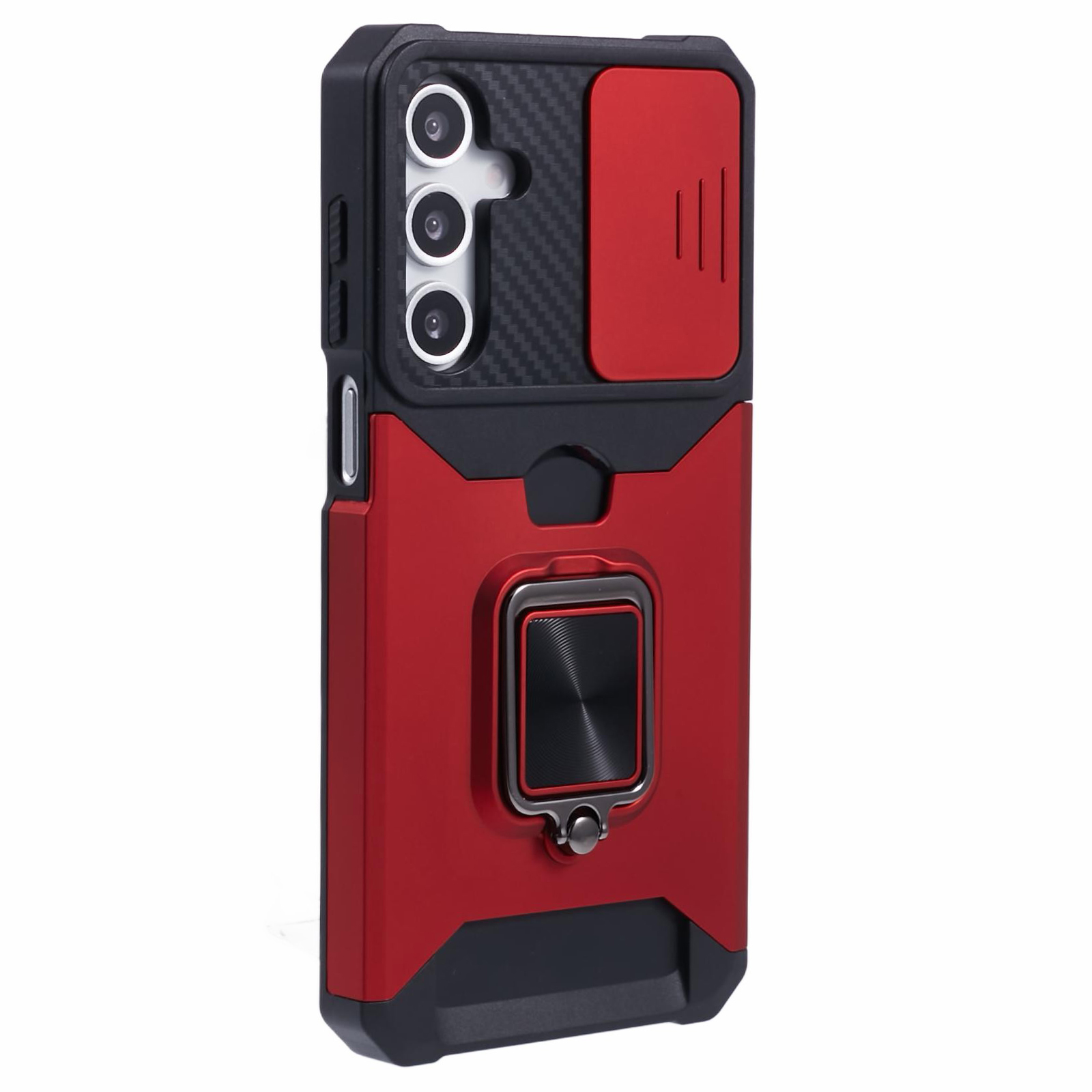For Samsung Galaxy S26 Case Kickstand Slide Lens Lid PC + TPU Phone Cover with Card Slot - Red