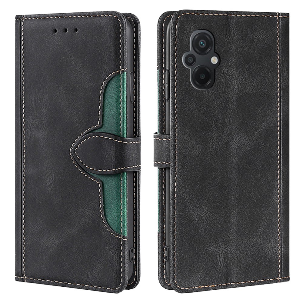 

Für Xiaomi Poco M5 4G Hauttouch PU Leder Schutzhülle Strohhut Muster Standing Stand Telefon Brieftasche - Schwarz, Xiaomi Poco M5 4G