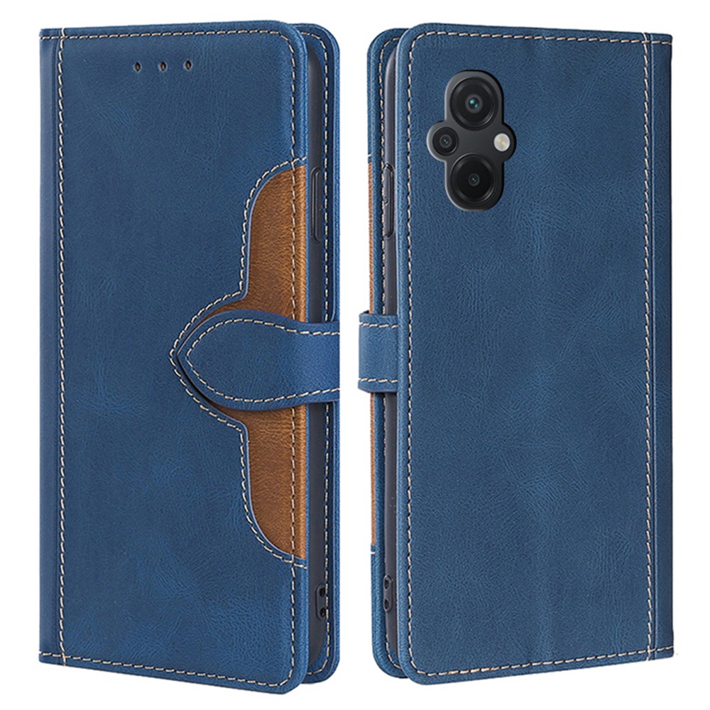 

Für Xiaomi Poco M5 4G Hauttouch PU Leder Schutzhülle Strohhut Muster Standing Stand Telefon Brieftasche - Blau, Xiaomi Poco M5 4G