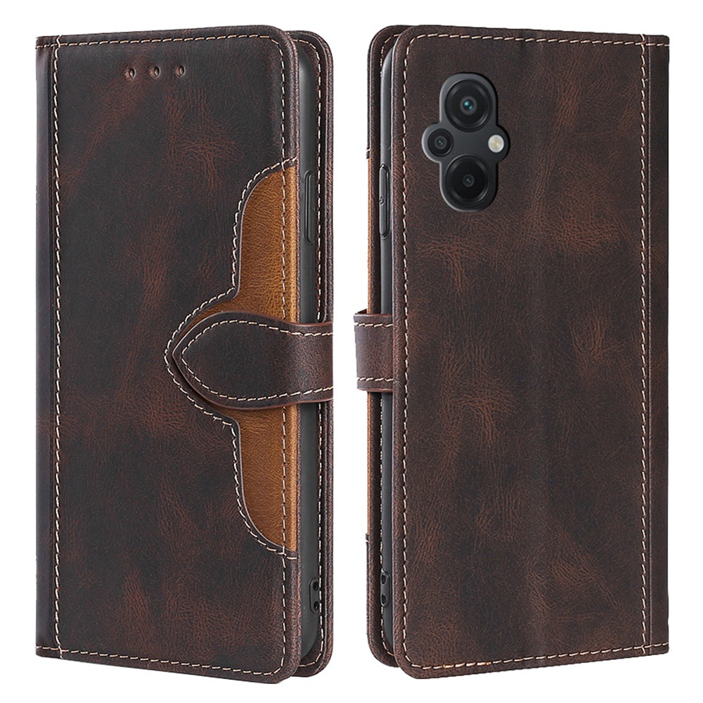 

Für Xiaomi Poco M5 4G Hauttouch PU Leder Schutzhülle Strohhut Muster Standing Stand Telefon Brieftasche - Braun, Xiaomi Poco M5 4G
