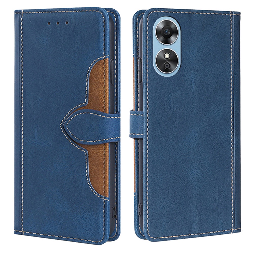 

Für Oppo A17 4G Allround Schockdes Hauttouch PU Leder Schutzhülle Strohhutmuster Stand Telefon Brieftasche - Blau, Oppo A17 4G