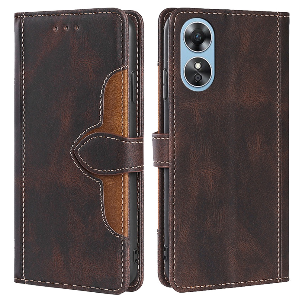 

Für Oppo A17 4G Allround Schockdes Hauttouch PU Leder Schutzhülle Strohhutmuster Stand Telefon Brieftasche - Braun, Oppo A17 4G