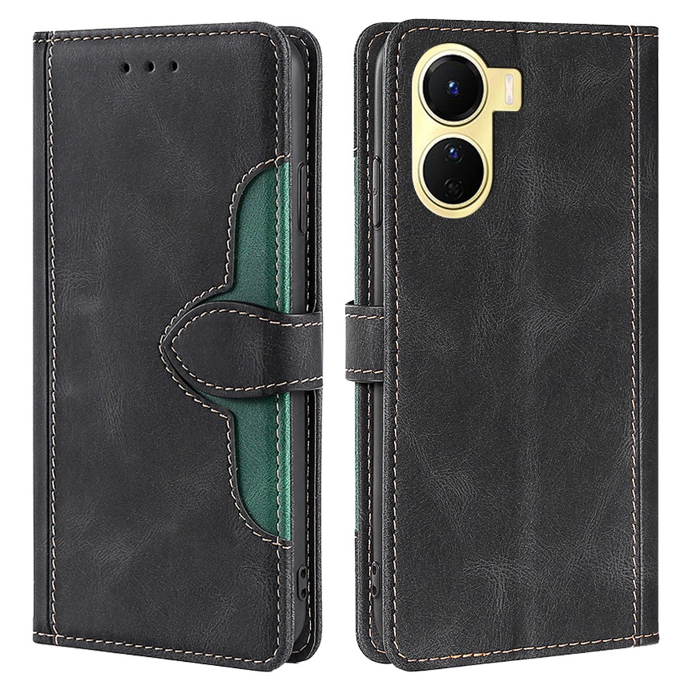 

Für Vivo Y16 4g / Y02s 4G Buchstil Hauttouch PU Leder Schutzhülle Strohhutmuster Stand Telefon Brieftasche Cover - Schwarz, vivo Y16 4G
