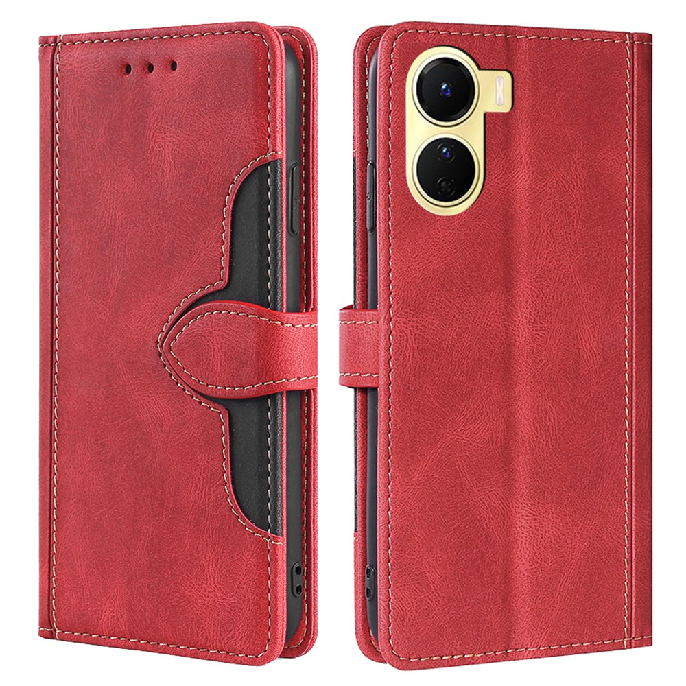 

Für Vivo Y16 4g / Y02s 4G Buchstil Hauttouch PU Leder Schutzhülle Strohhutmuster Stand Telefon Brieftasche Cover - Rot, vivo Y16 4G
