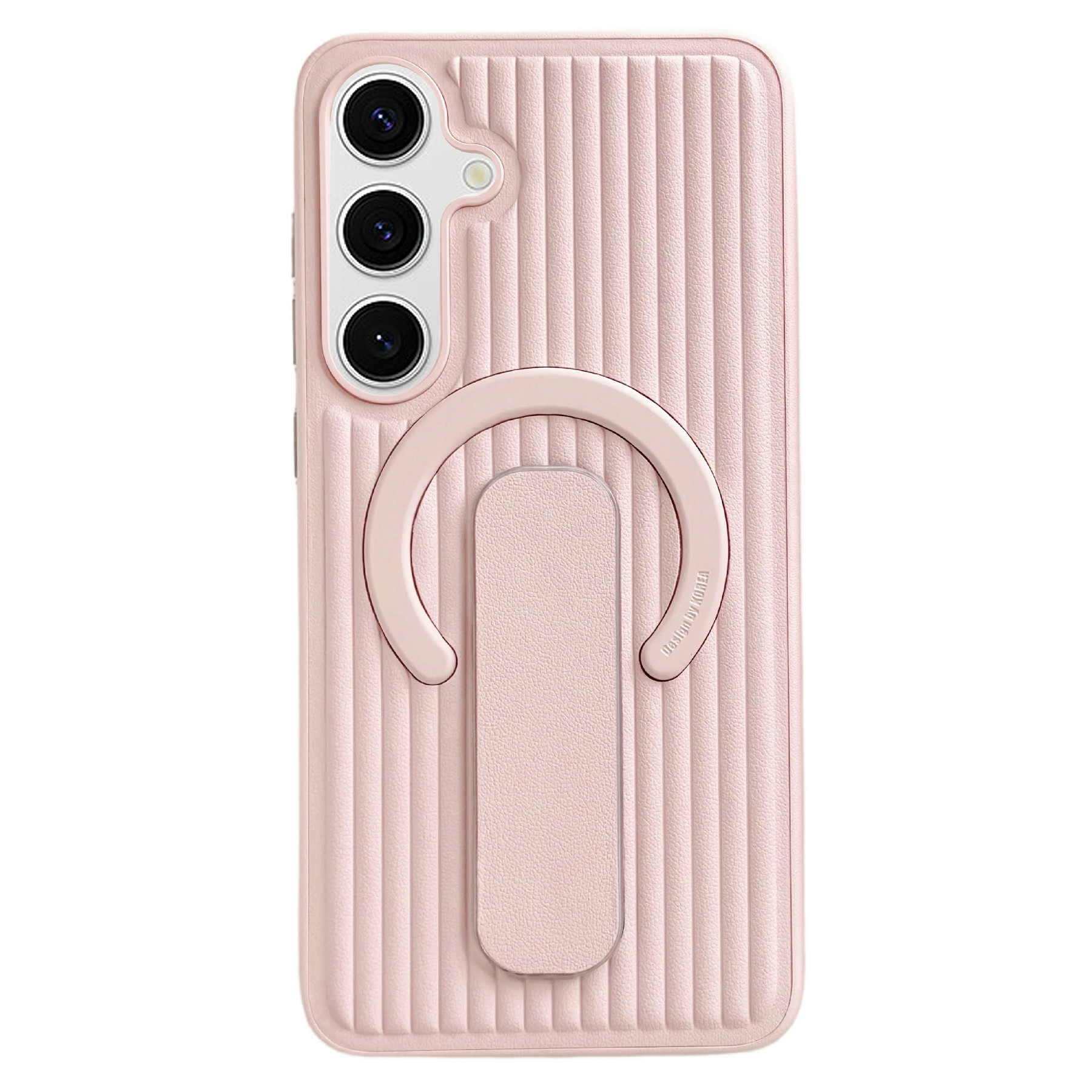 For Samsung Galaxy S24+ Magnetic Case Sliding Foldable Kickstand Corrugated PU Leather + PC Phone Cover - Pink