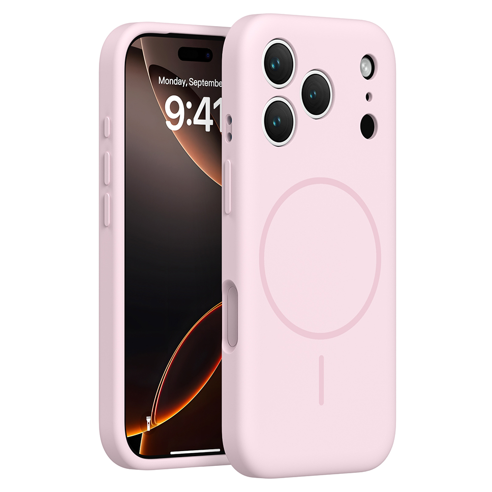 For iPhone 17 Pro Magnetic Phone Case Liquid Silicone PC Protective Back Cover Compatible with MagSafe - Cherry