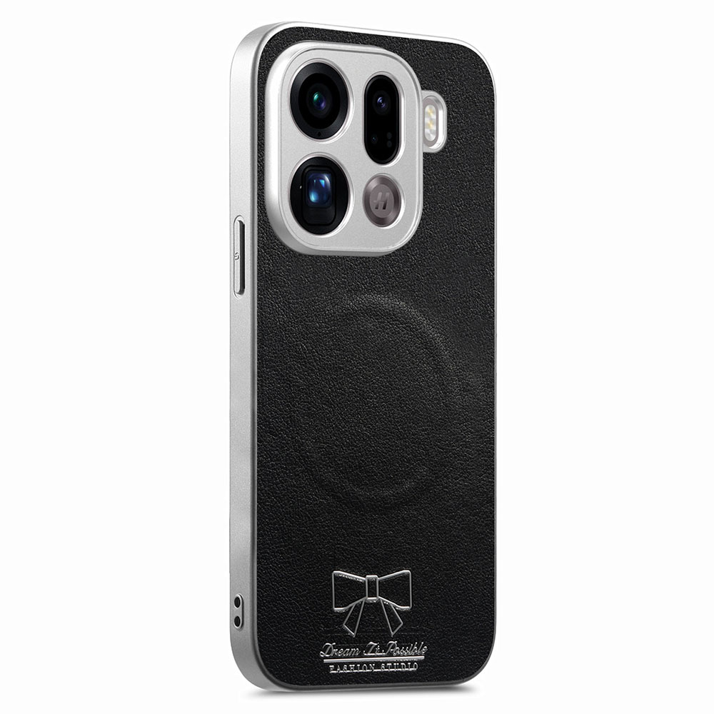 For Oppo Find X9 Pro 5G Magnetic Case Butterfly Bow Pattern PU Leather + TPU + PC Shockproof Phone Cover - Black