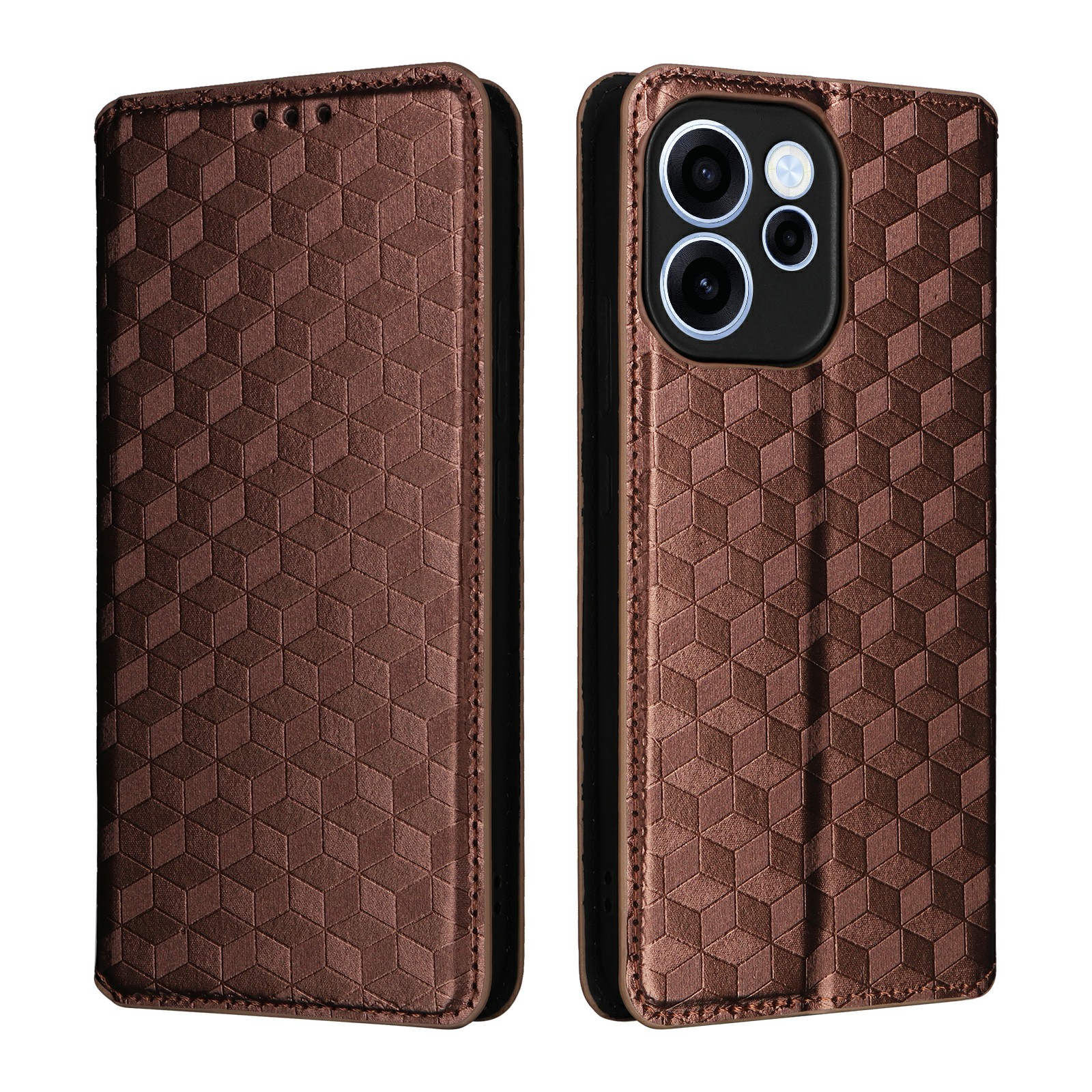 Phone Case for Oppo Reno15 F 5G  /  Reno15 FS 5G Wallet Rhombus Imprinted PU Leather Phone Cover - Brown