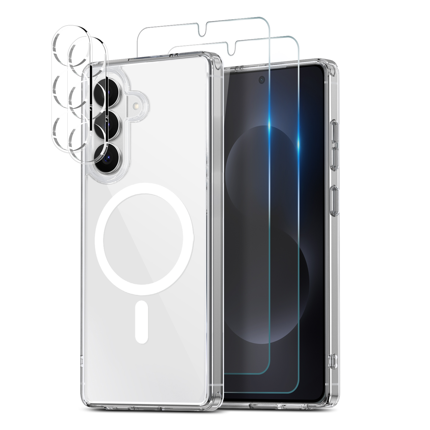 NORTHJO 5 in 1 Set for Samsung  Galaxy S26  /  S26 Pro Magnetic Case PC + TPU Phone Cover with 2 Front Screen Protector (Support Fingerprint Unlock) +