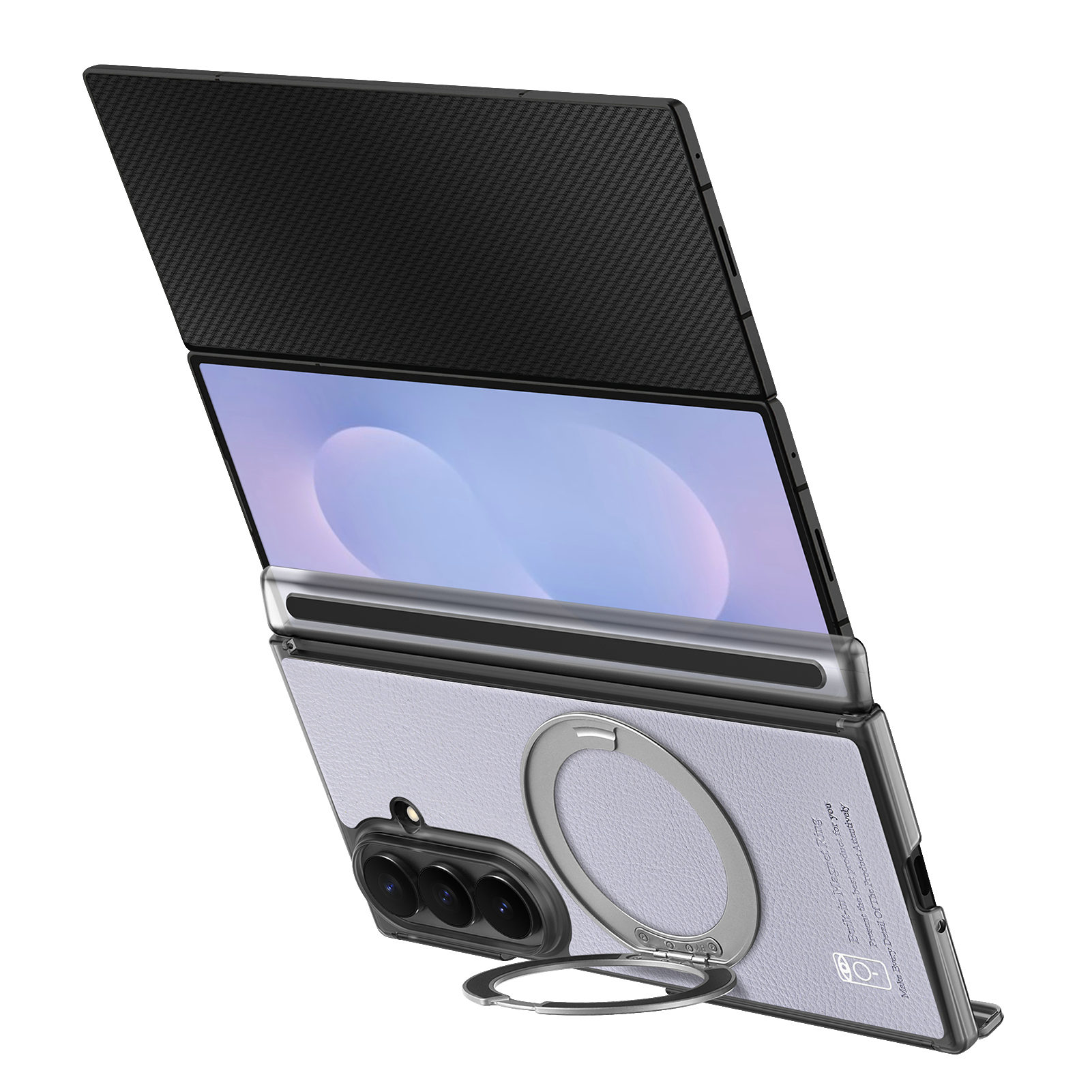 For Samsung Galaxy Z TriFold 5G Magnetic Case with 360° Ring Stand Hinge Protection PU PC TPU Phone Cover - Light Purple