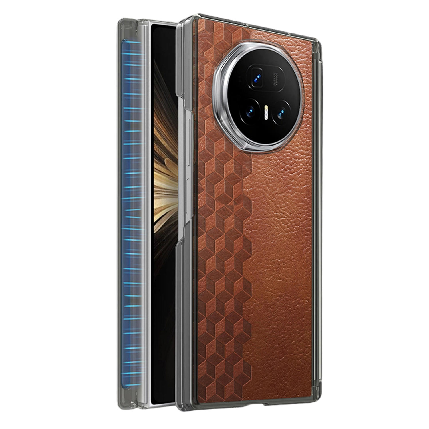 For Honor Magic V5 5G Case Magnetic Dual Center Shaft Protection PU Leather TPU PC Foldable Phone Cover - Brown