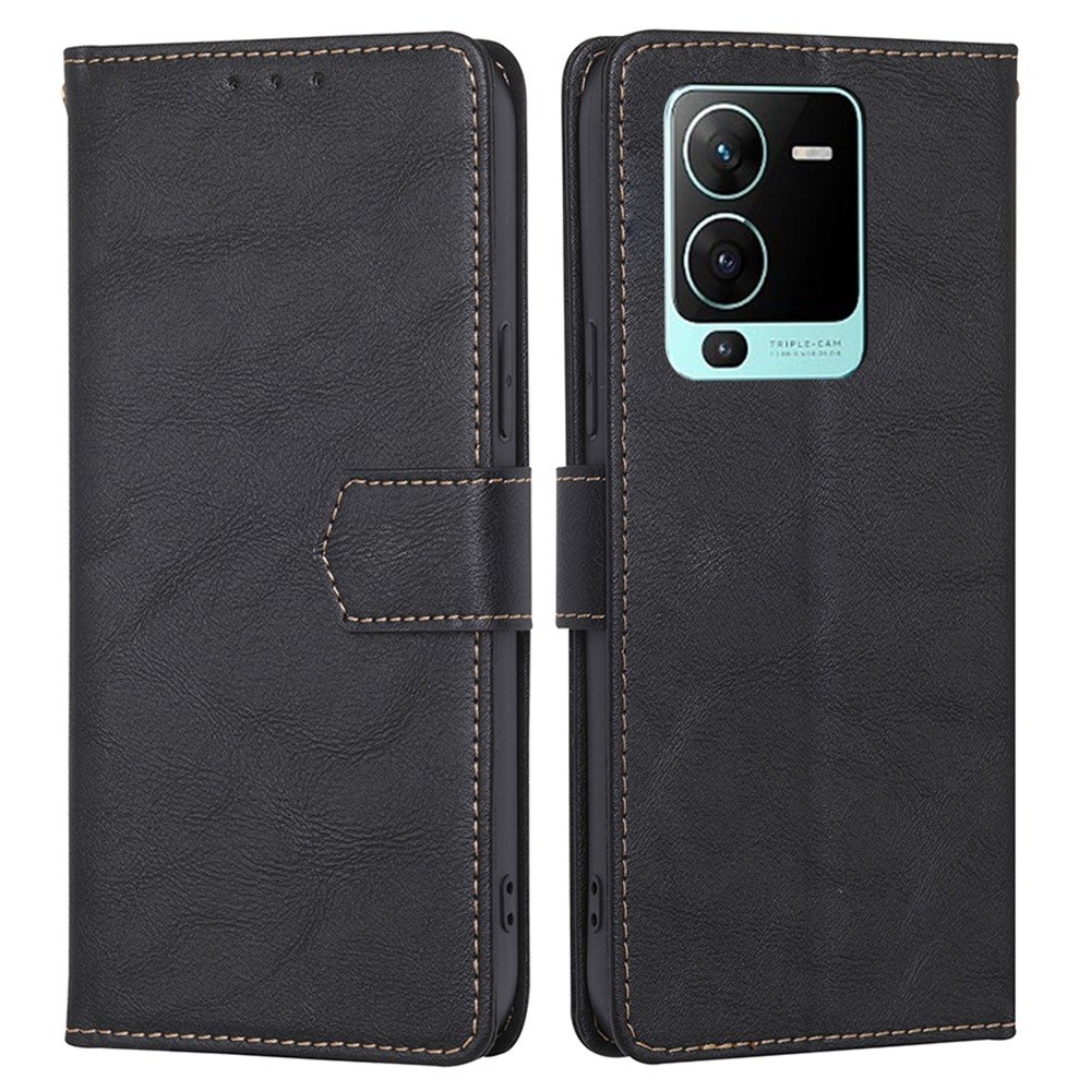 

Stand Wallet Hülle Für Vivo V25 Pro 5g, Magnetischer Verschluss Kuhspannungstruktur PU Leder+tpu RFID -blockierschutzschutzabdeckung - Schwarz, vivo V25 Pro 5G