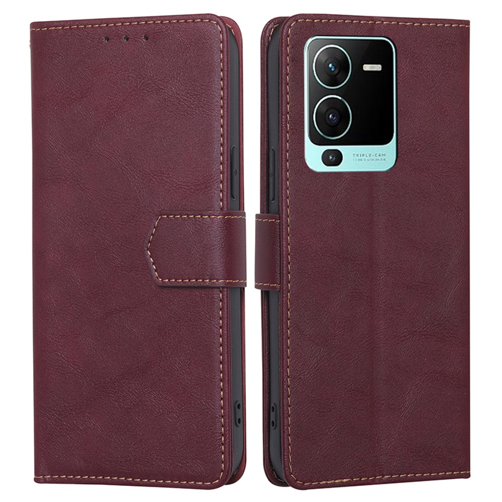 

Stand Wallet Hülle Für Vivo V25 Pro 5g, Magnetischer Verschluss Kuhspannungstruktur PU Leder+tpu RFID -blockierschutzschutzabdeckung - Weinrot, vivo V25 Pro 5G
