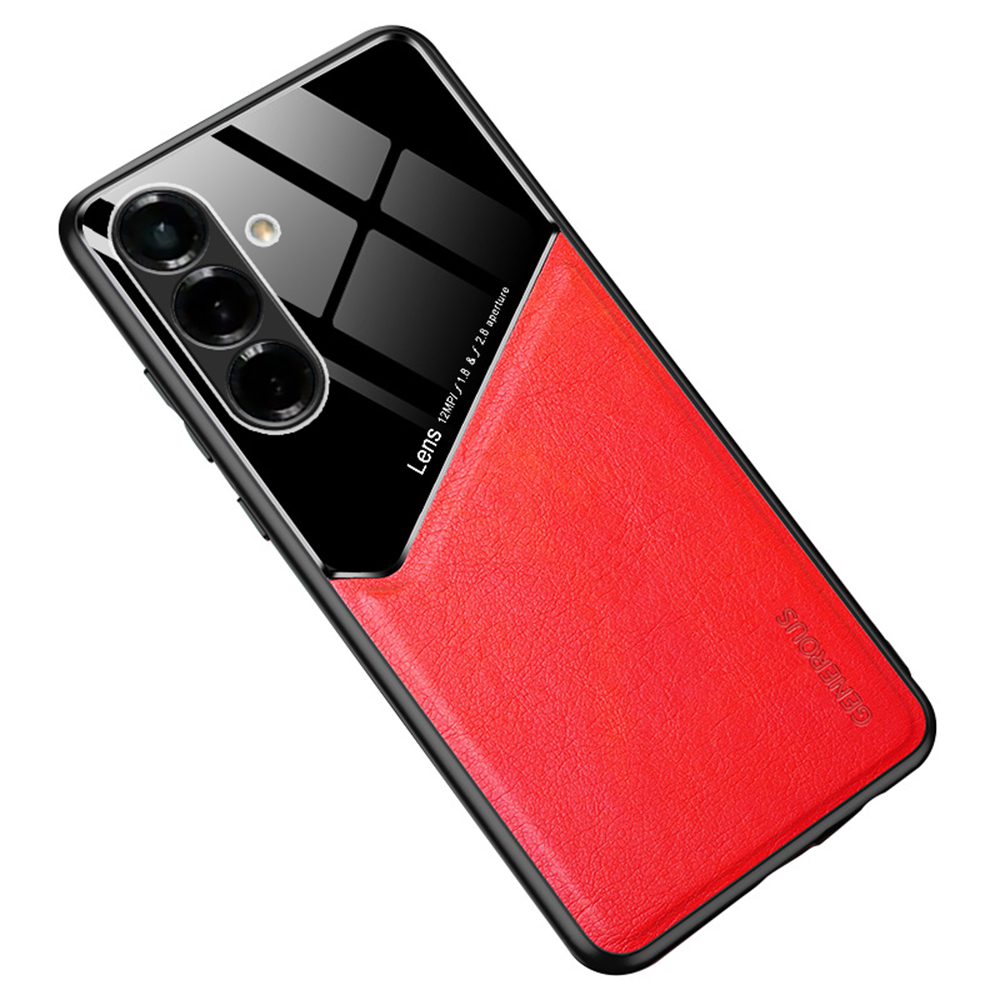 For Samsung Galaxy S26+ Case Precise Cutout Leather Coated PC + TPU Phone Back Cover Built-in Metal Sheet - Red